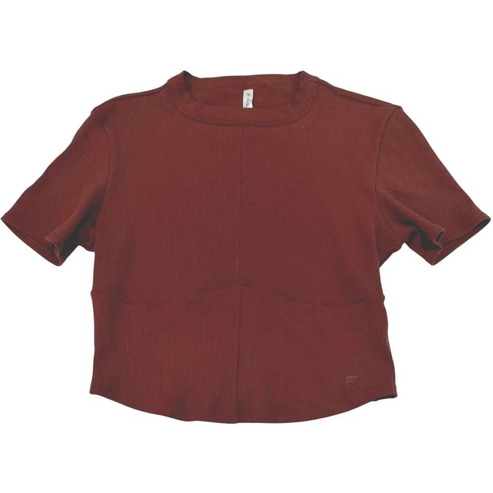 Fabletics Seamed Rib Baby Tee Mahogany Brown Cropped Short Sleeve Shirt L NWT - Picture 1 of 6